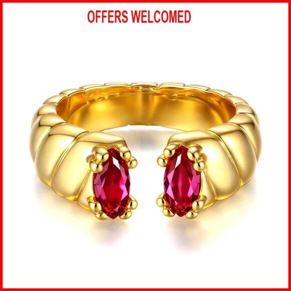 18K Gold Plated Adjustable Statement Ring with Marquise Zirconia